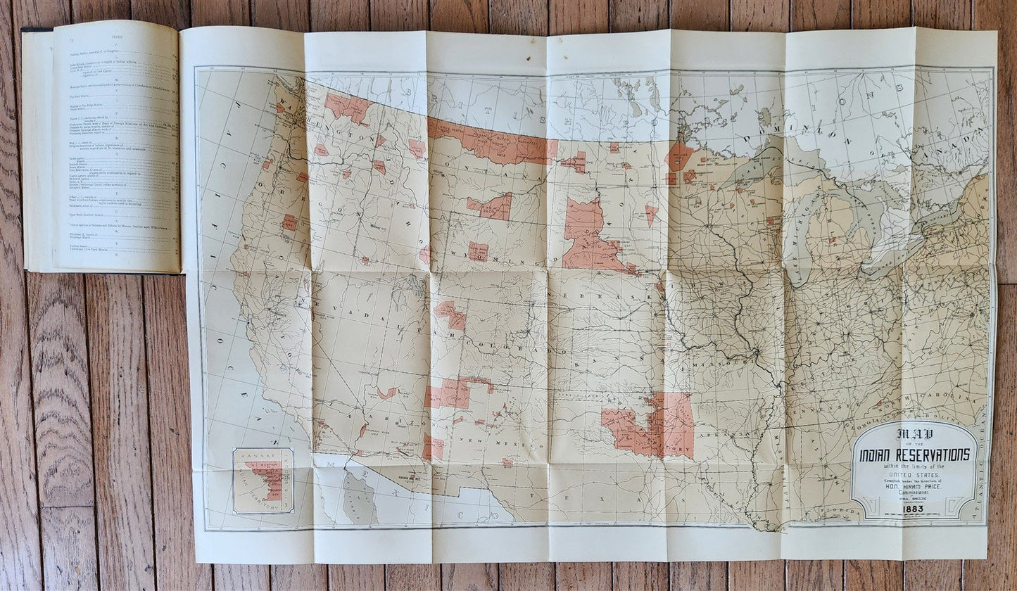 1883 REPORT of BOARD of INDIAN COMMISSIONERS antique w/ MAP of RESERVATIONS