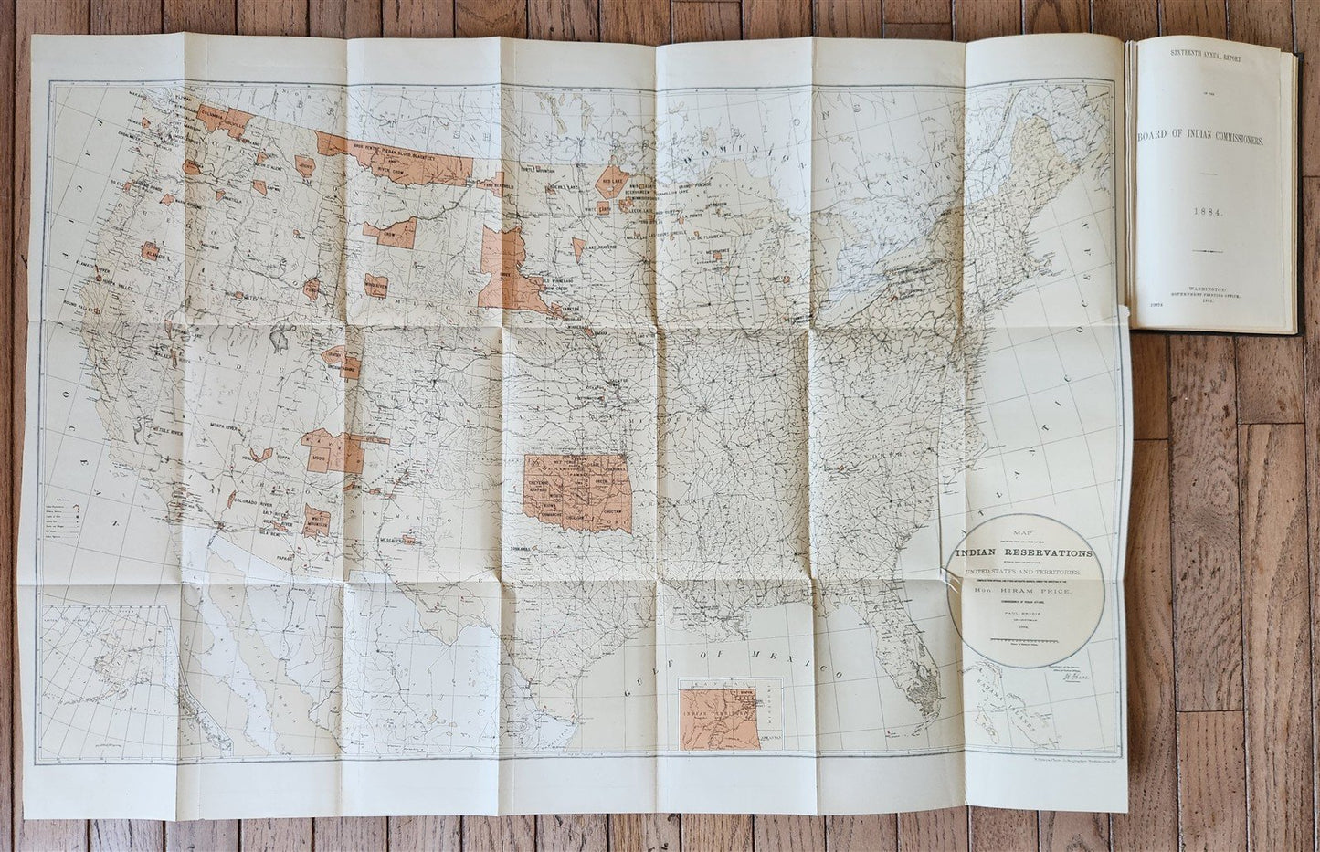 1883 REPORT of BOARD of INDIAN COMMISSIONERS antique w/ MAP of RESERVATIONS