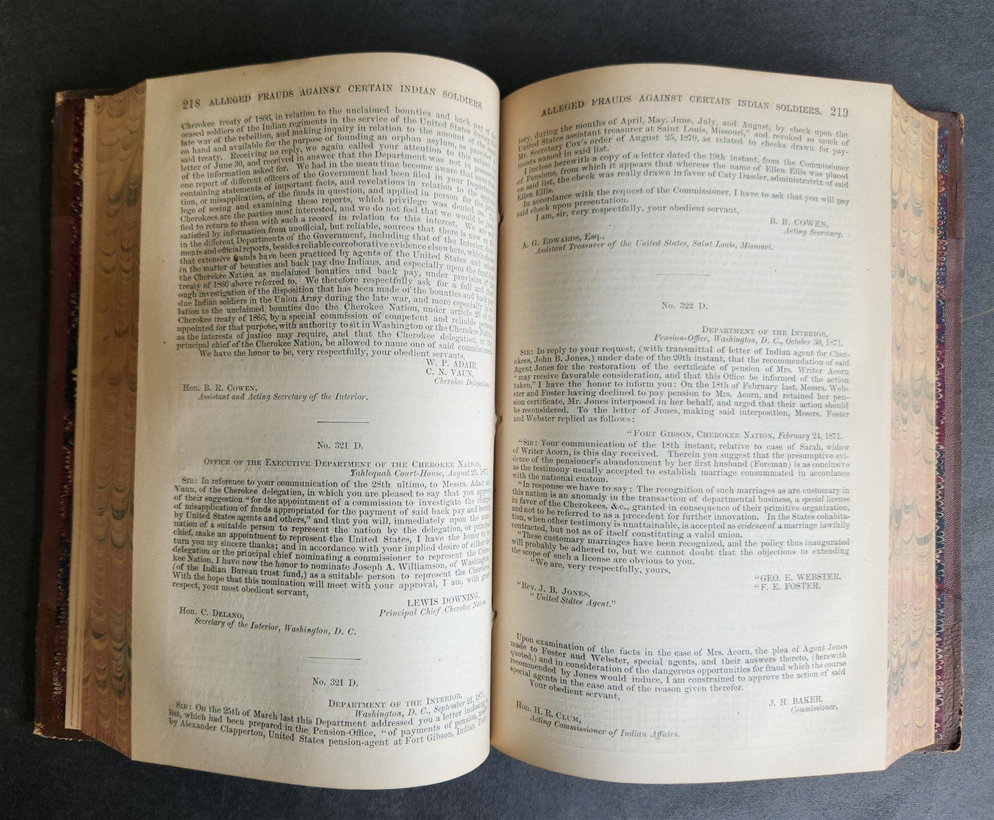 1872 ALLEGED FRAUDS AGAINST CERTAIN INDIAN SOLDIERS REPORT antique AMERICANA