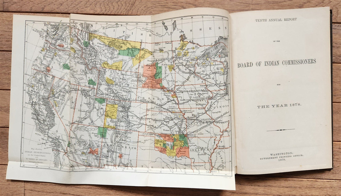 1878 REPORT of BOARD of INDIAN COMMISSIONERS antique w/ MAP of RESERVATIONS