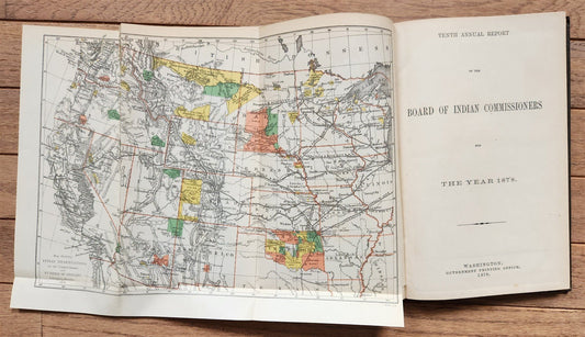 1878 REPORT of BOARD of INDIAN COMMISSIONERS antique w/ MAP of RESERVATIONS