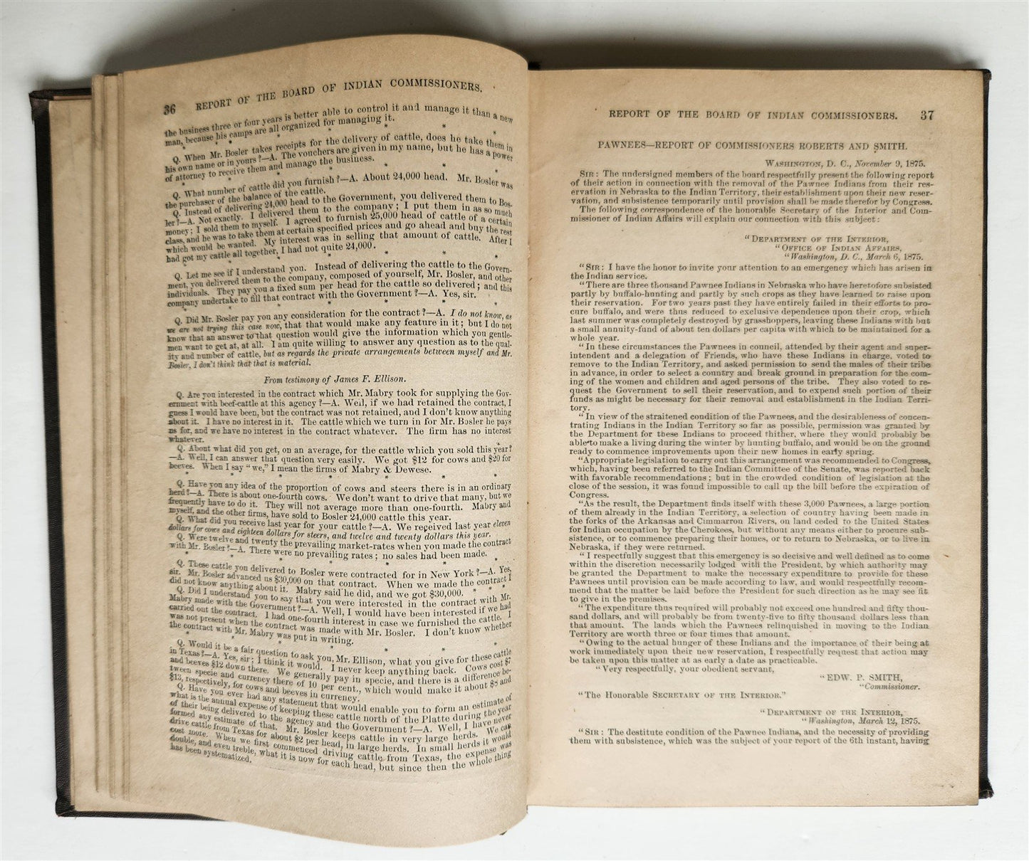 1875 REPORT of BOARD of INDIAN COMMISSIONERS antique AMERICANA