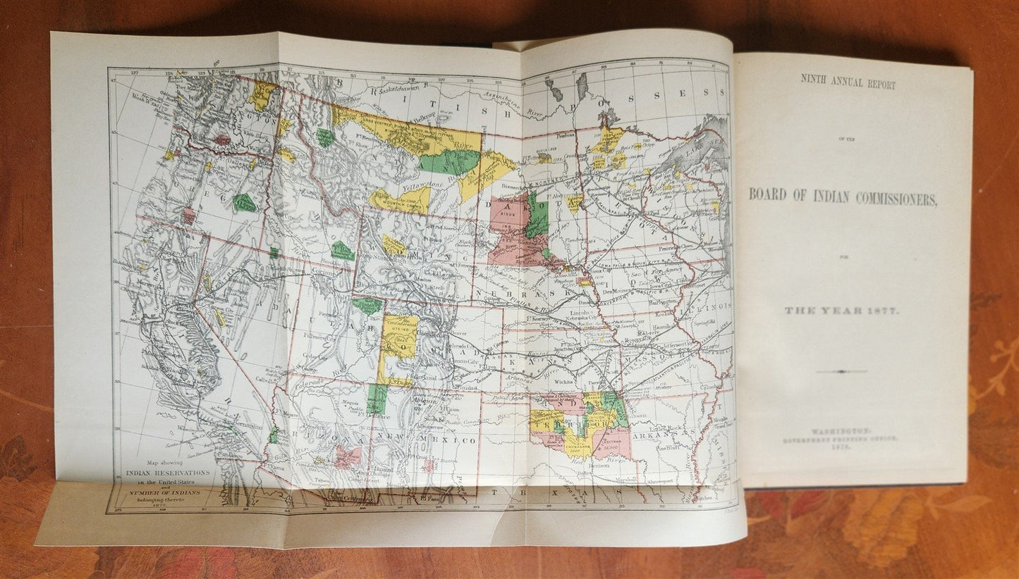 1877 REPORT of BOARD of INDIAN COMMISSIONERS antique w/ MAP of RESERVATIONS