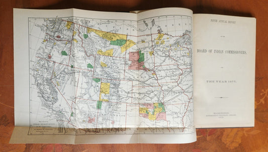1877 REPORT of BOARD of INDIAN COMMISSIONERS antique w/ MAP of RESERVATIONS
