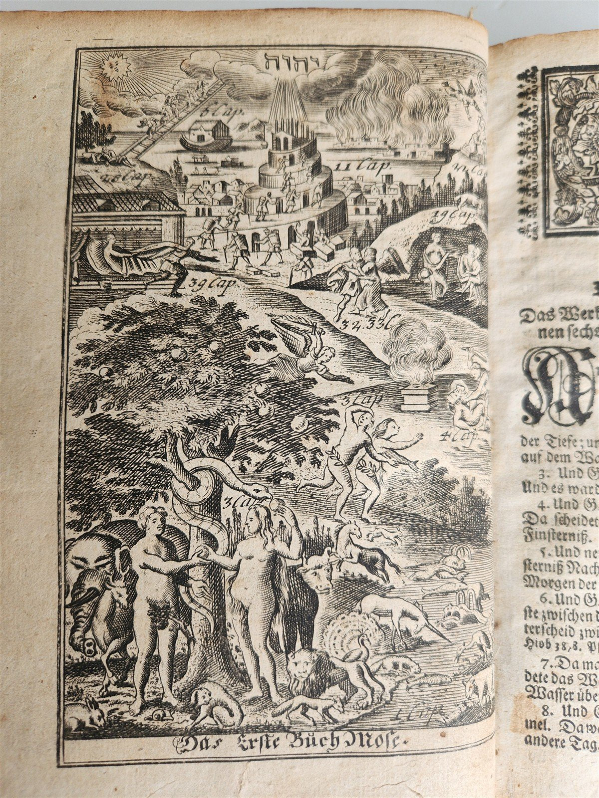 1748 BIBLE in GERMAN Old & New Testament antique ILLUSTRATED pigskin binding