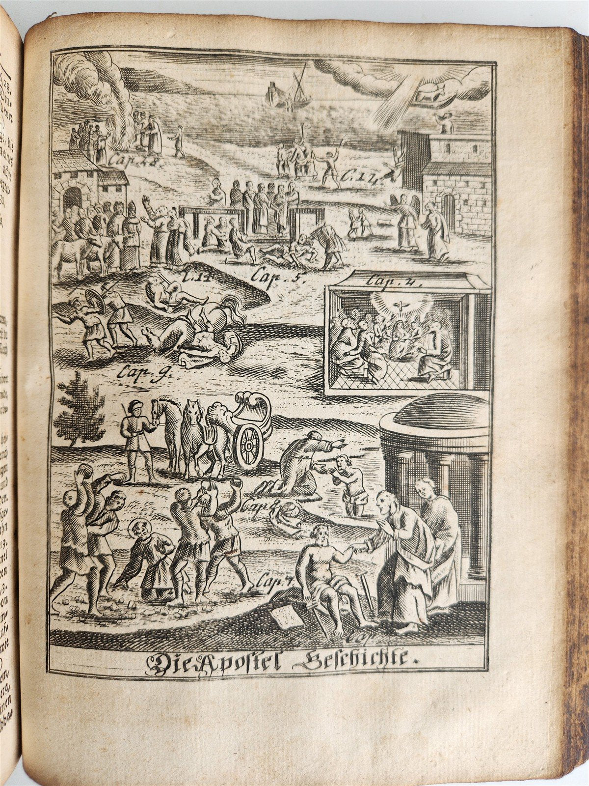 1748 BIBLE in GERMAN Old & New Testament antique ILLUSTRATED pigskin binding