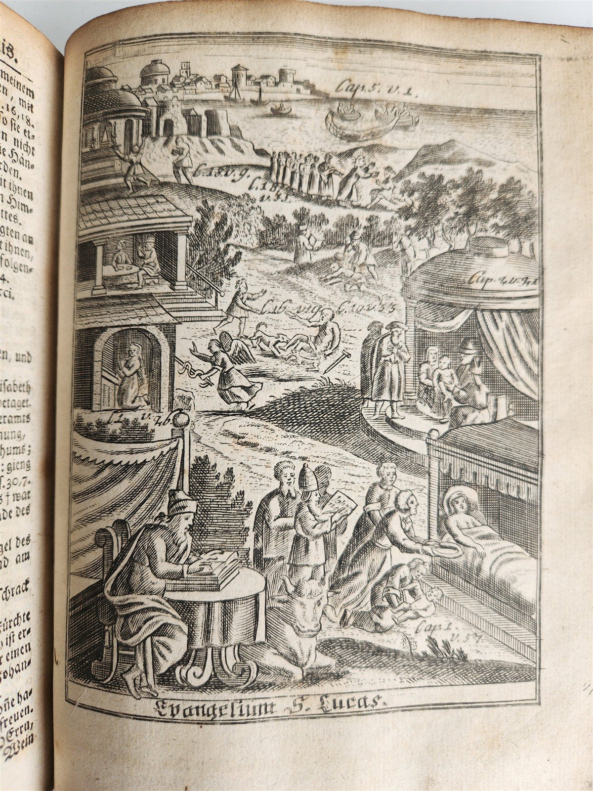 1748 BIBLE in GERMAN Old & New Testament antique ILLUSTRATED pigskin binding