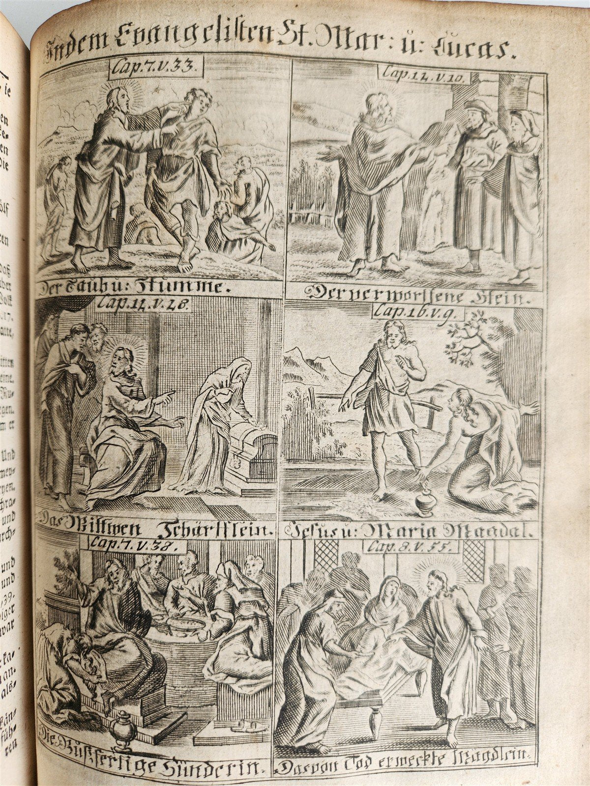1748 BIBLE in GERMAN Old & New Testament antique ILLUSTRATED pigskin binding
