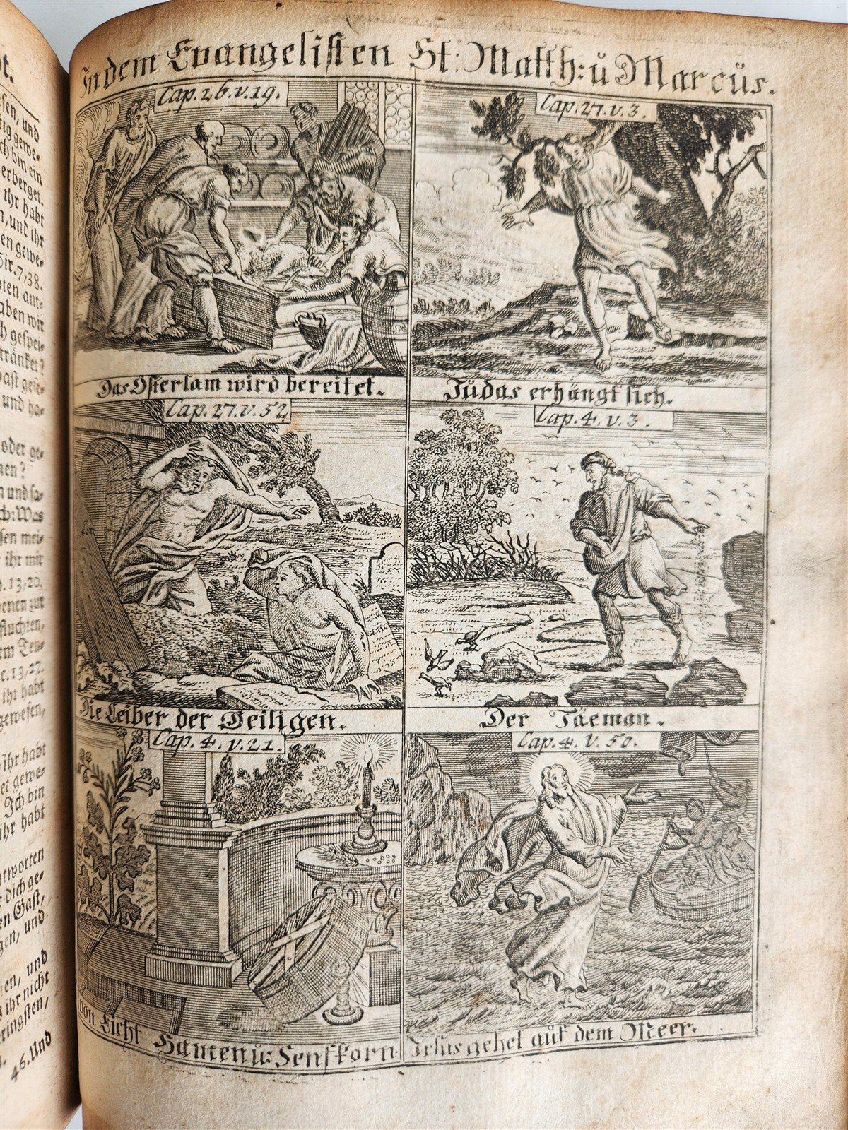 1748 BIBLE in GERMAN Old & New Testament antique ILLUSTRATED pigskin binding