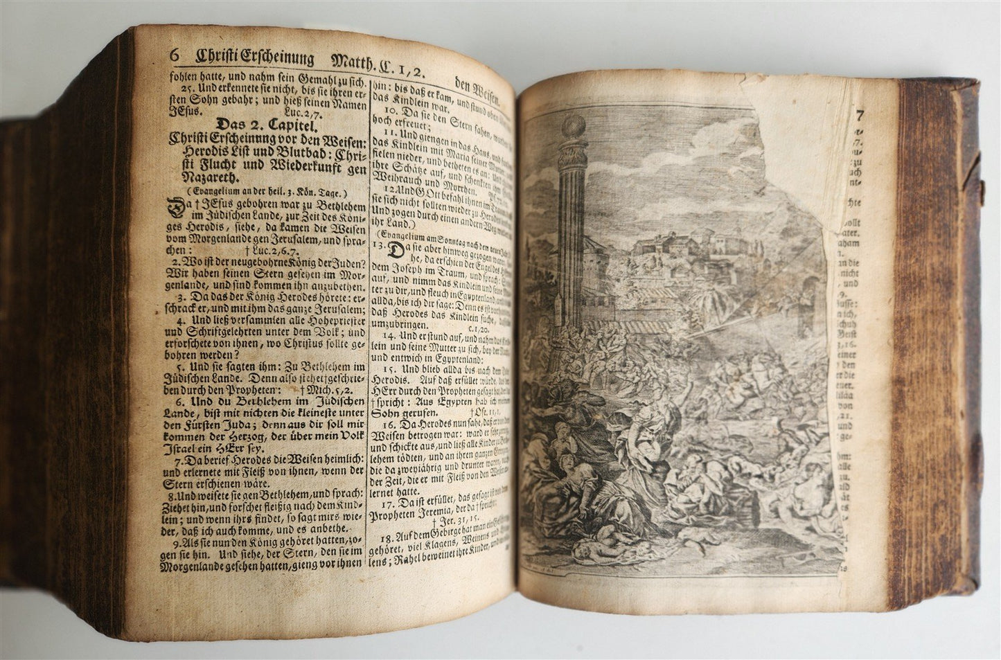 1748 BIBLE in GERMAN Old & New Testament antique ILLUSTRATED pigskin binding