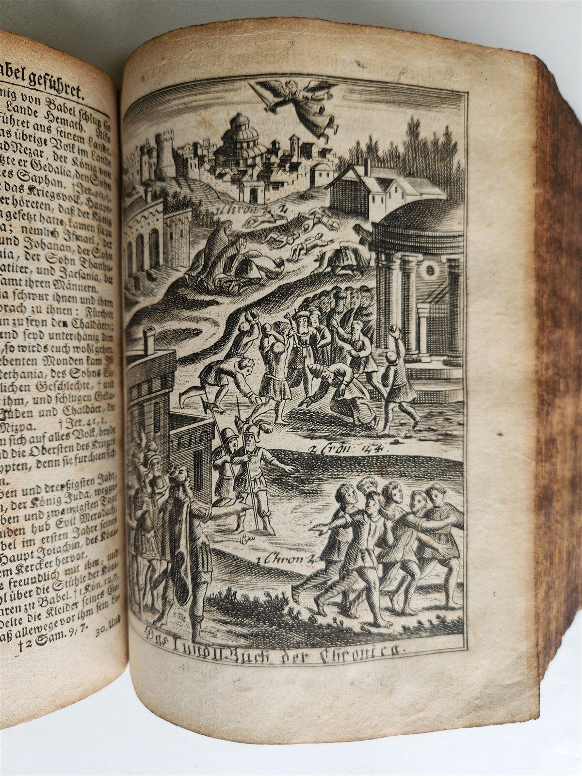 1748 BIBLE in GERMAN Old & New Testament antique ILLUSTRATED pigskin binding