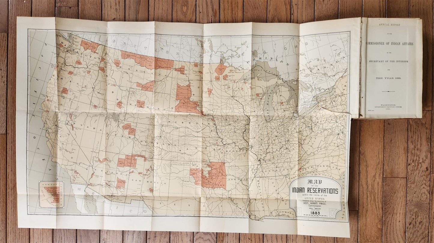 1883 COMMISSIONER OF INDIAN AFFAIRS REPORT illustrated w/MAP antique AMERICANA