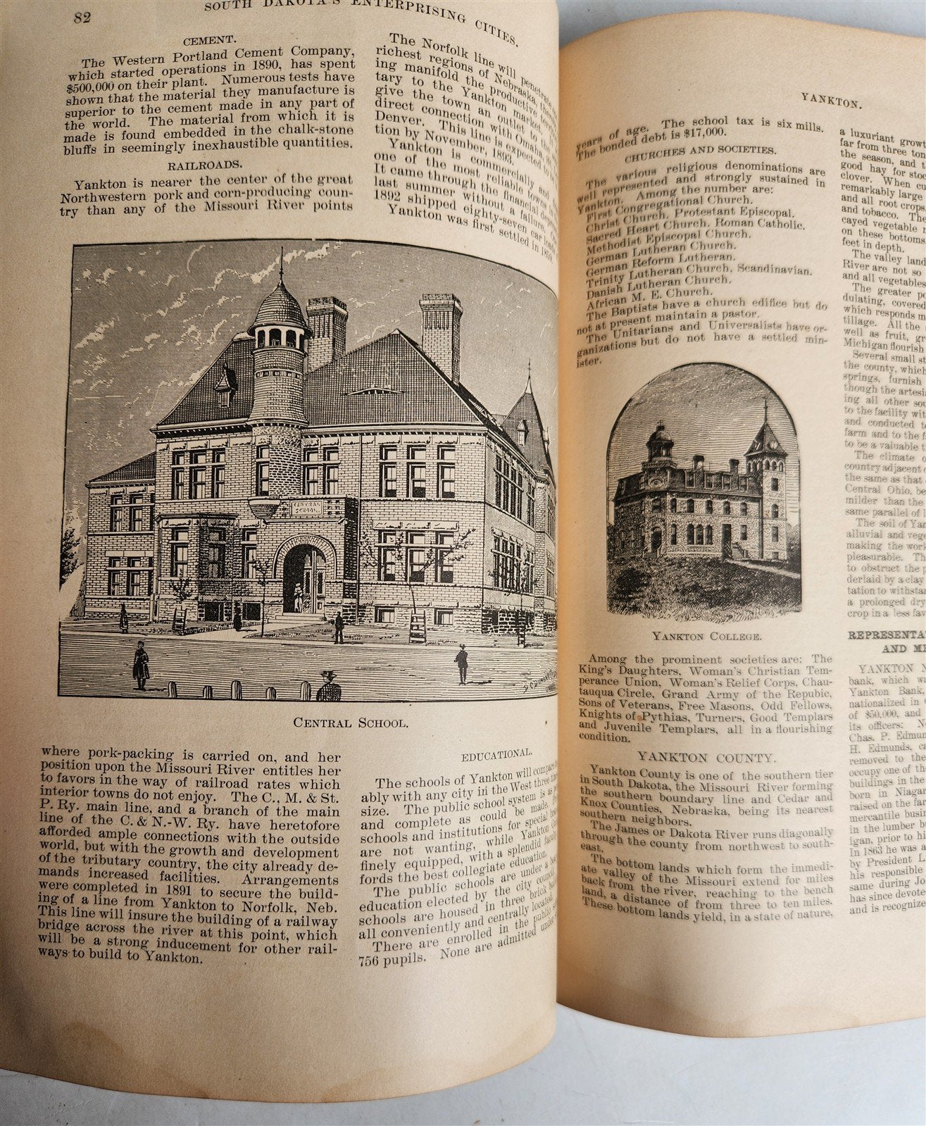 1893 Historical Review of South Dakota's Enterprising Cities antique ILLUSTRATED