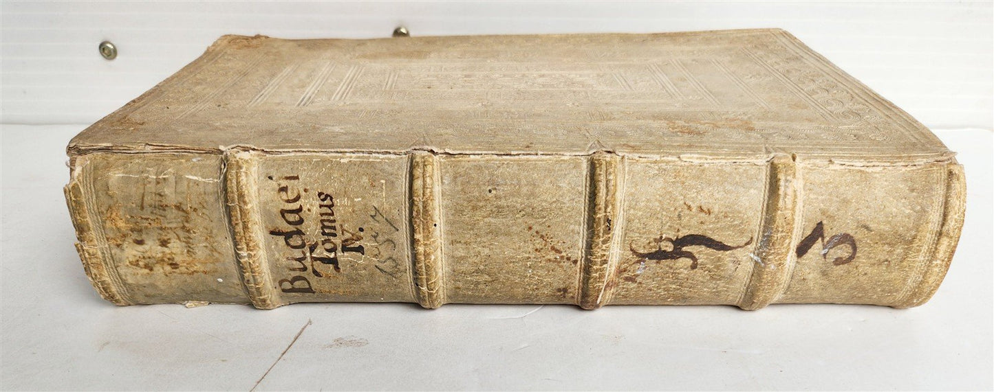 1557 Guillaume Bude COMMENTARII LINGUAE GRAECAE antique PIGSKIN BOUND FOLIO