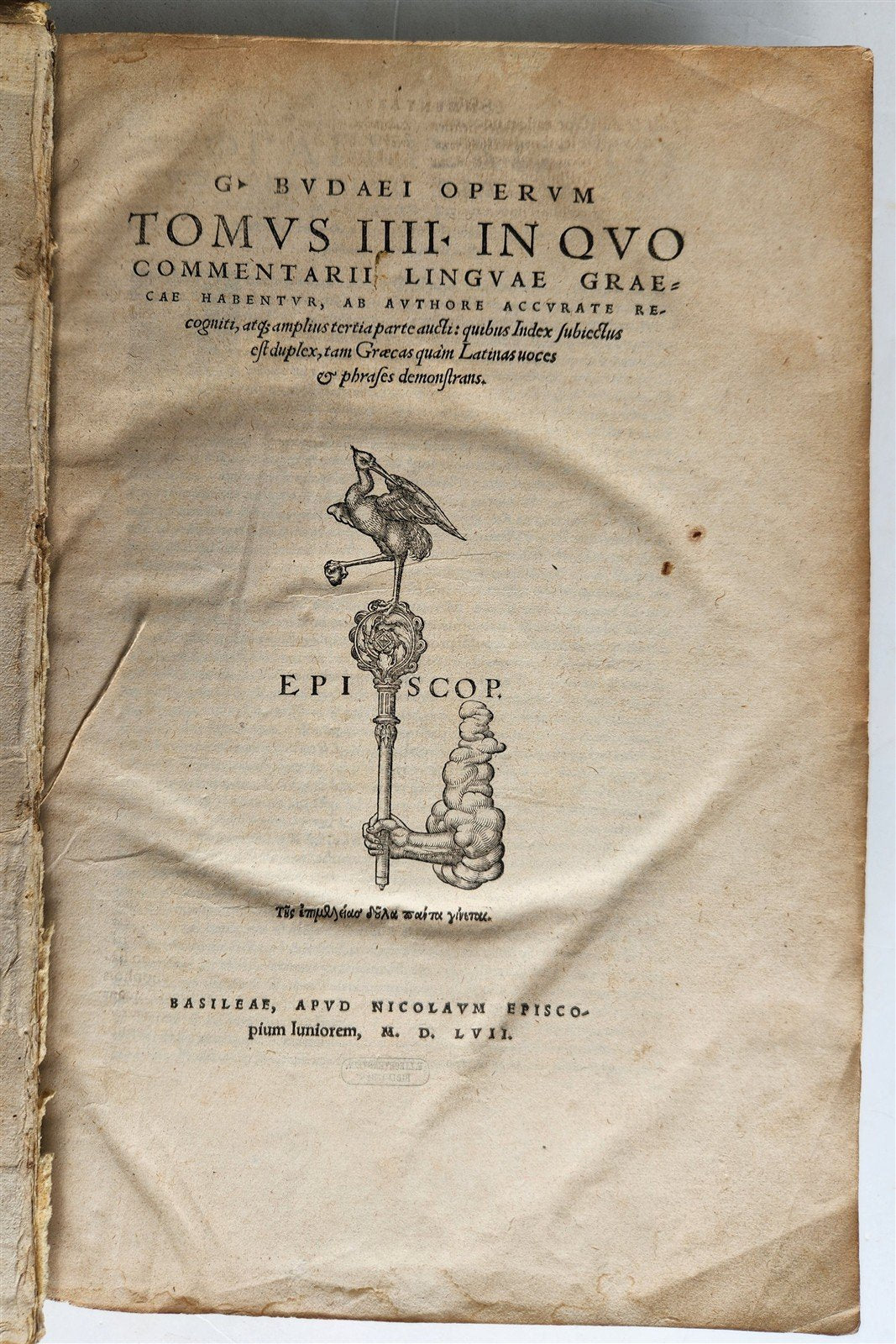 1557 Guillaume Bude COMMENTARII LINGUAE GRAECAE antique PIGSKIN BOUND FOLIO