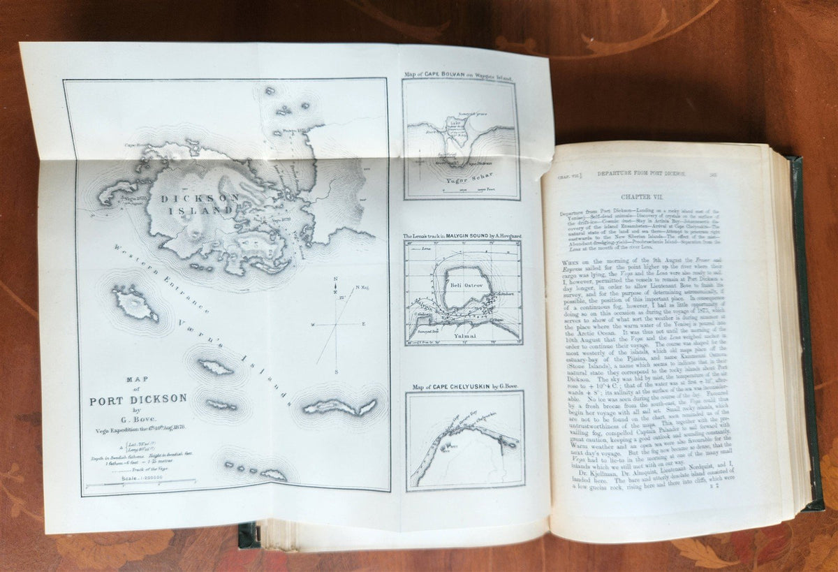 1882 VOYAGE OF THE VEGA bound ASIA & EUROPE by Nordenskiold antique ILLUSTRATED