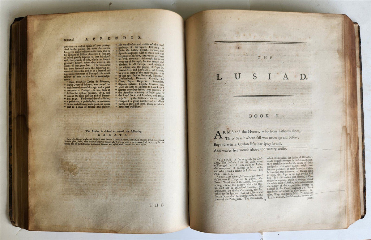1778 LUSIAD or DISCOVERY of INDIA EPIC POEM L. Camoes antique ILLUSTRATED w/ MAP