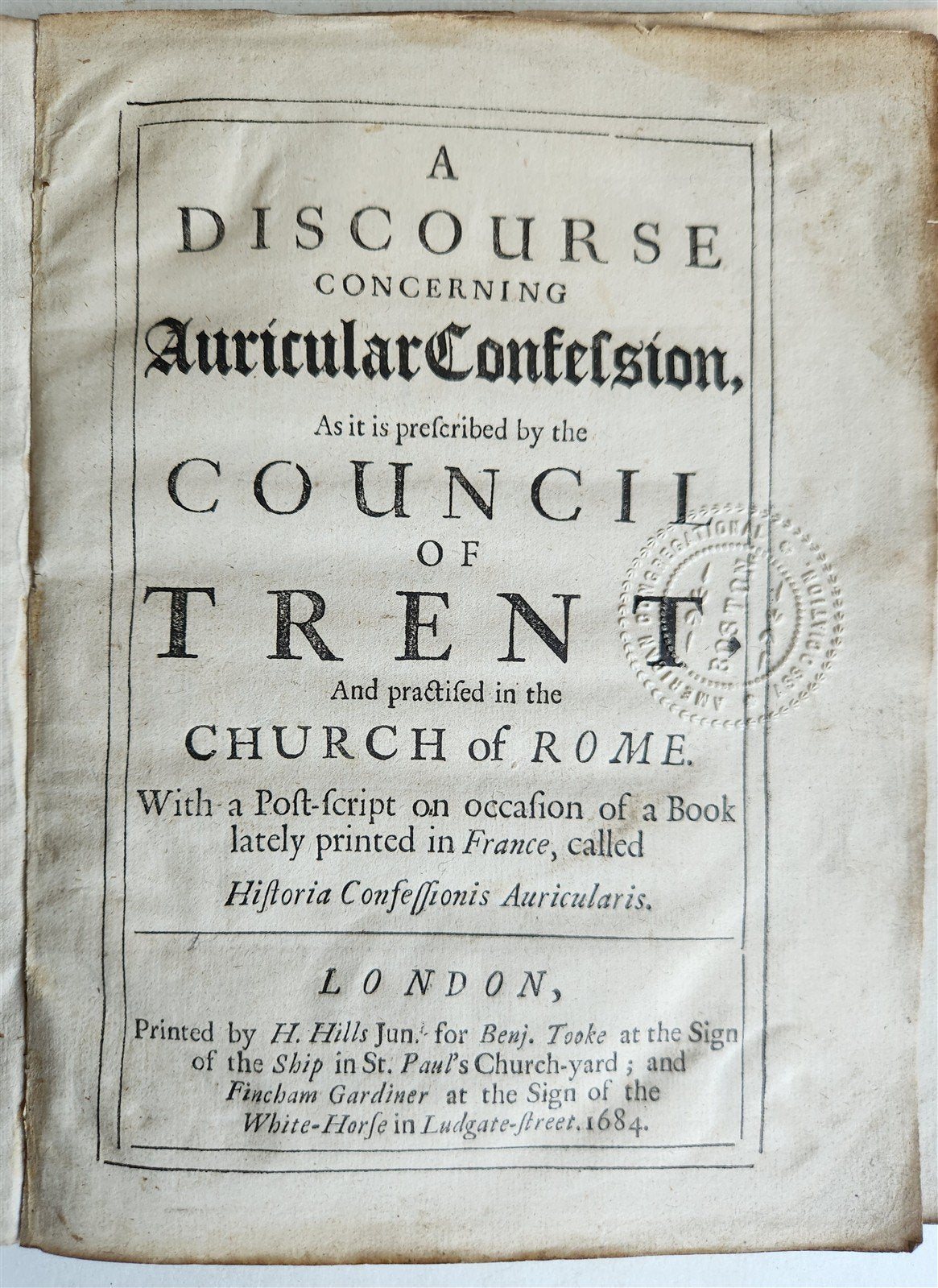 1684 Discourse on Auricular Confession As prescribed by Council of Trent antique