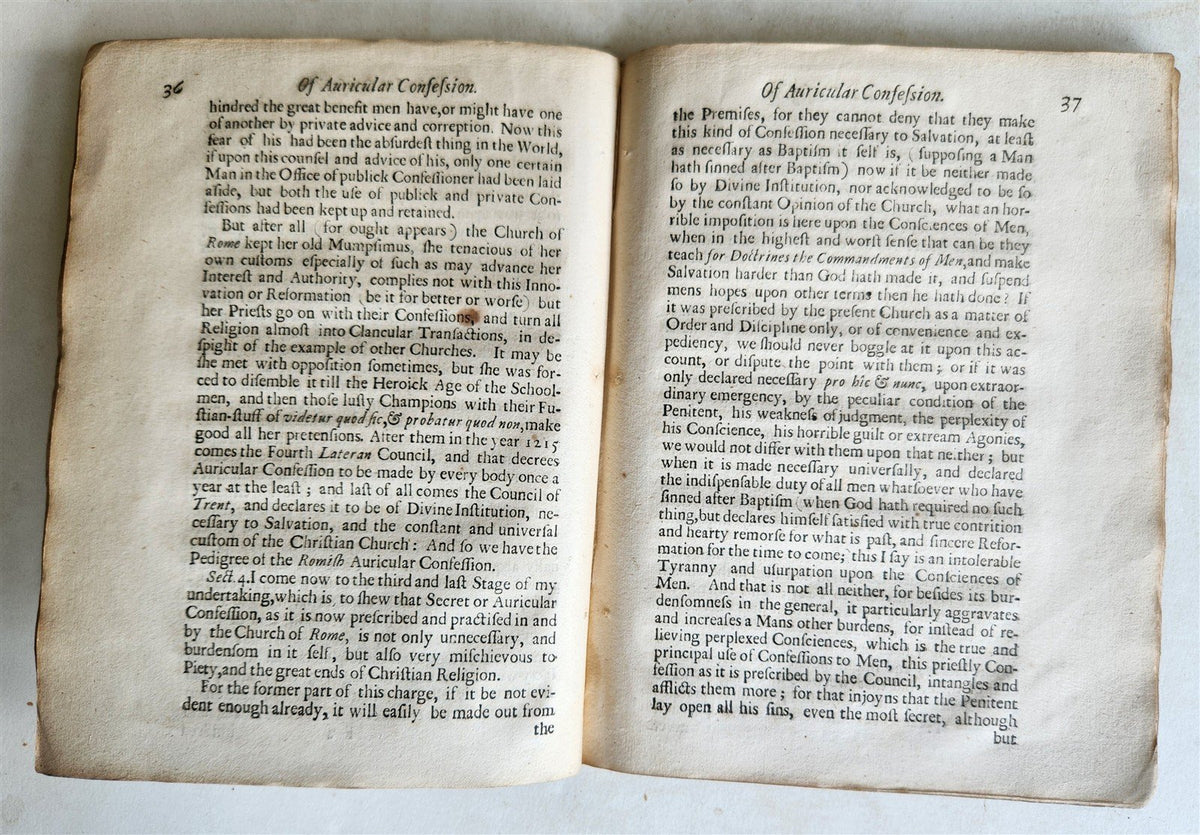 1684 Discourse on Auricular Confession As prescribed by Council of Trent antique