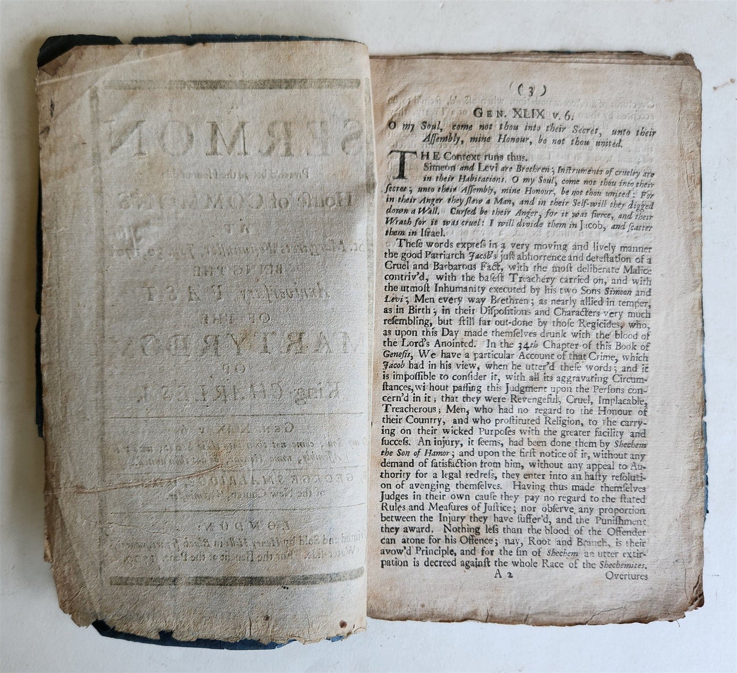 1709 SERMON for ANNIVERSARY FAST of the MARTYRDOM of KING CHARLES I antique