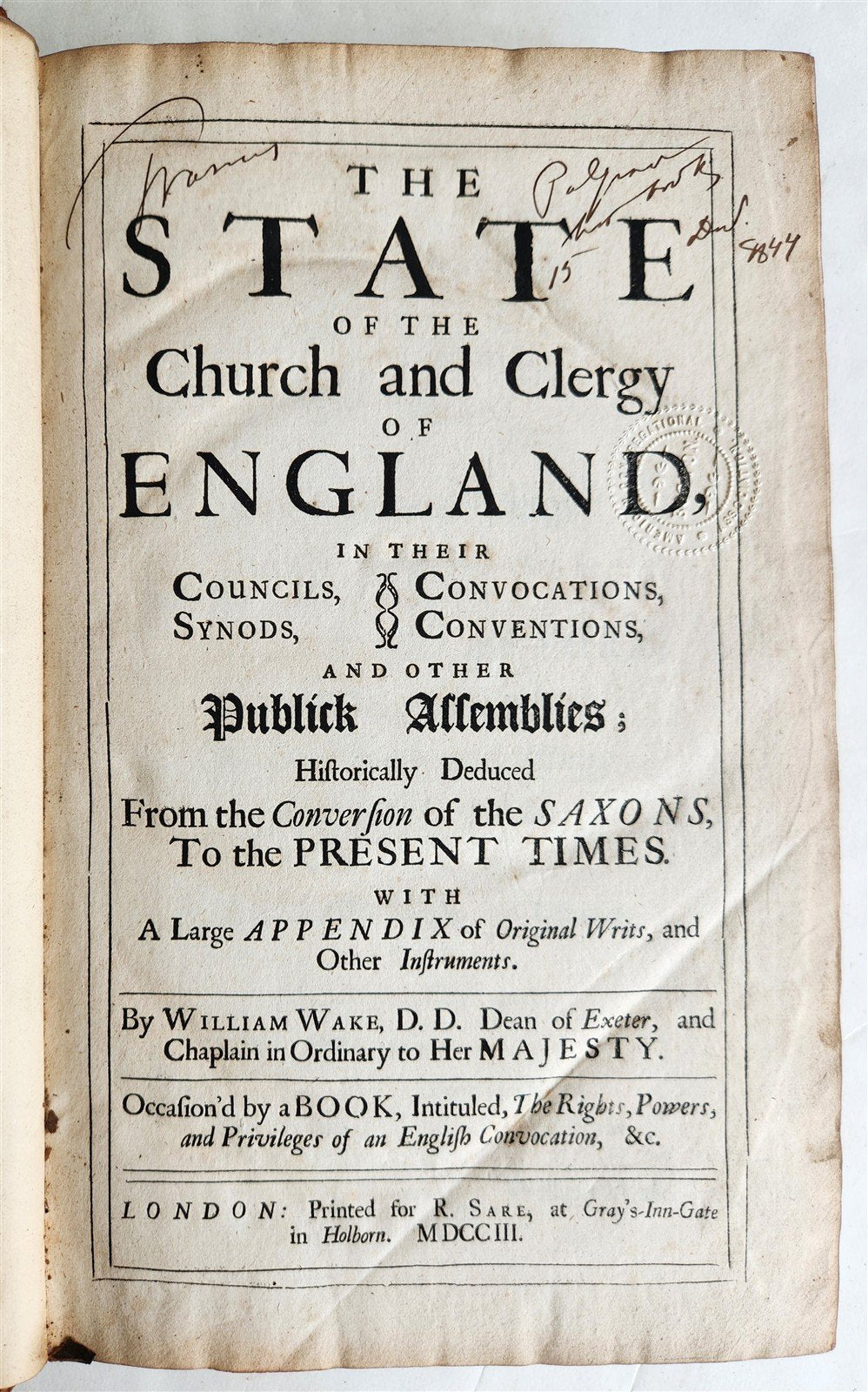 1703 CHURCH of ENGLAND HISTORY antique FOLIO in ENGLISH