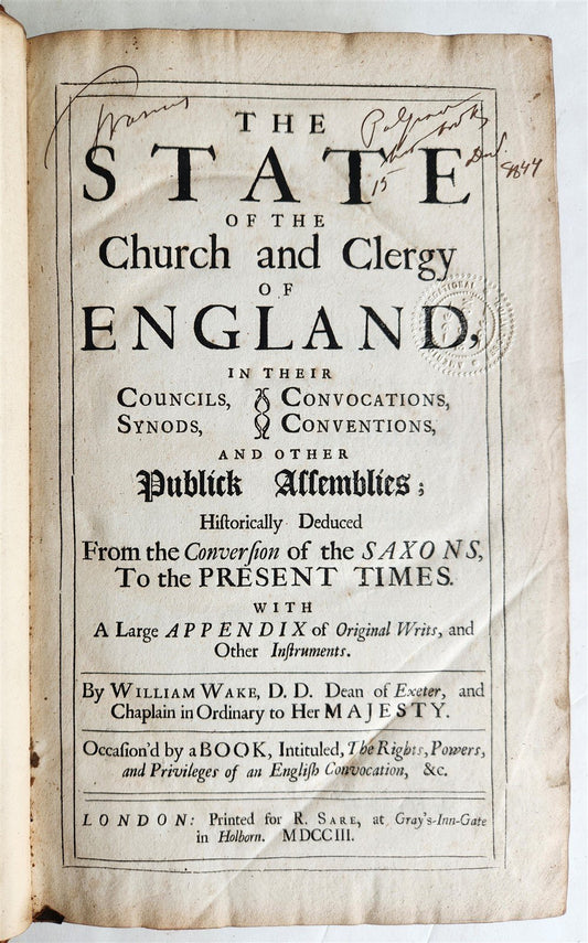 1703 CHURCH of ENGLAND HISTORY antique FOLIO in ENGLISH