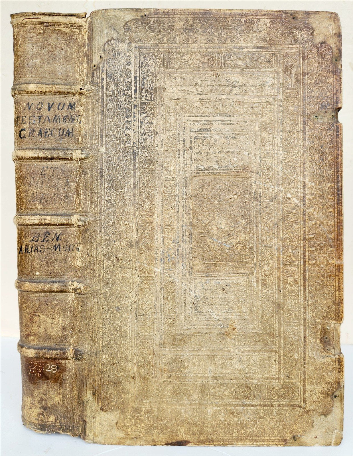 1584 BIBLE in GREEK & HEBREW antique 16th c PIGSKIN BOUND FOLIO by PLANTIN rare