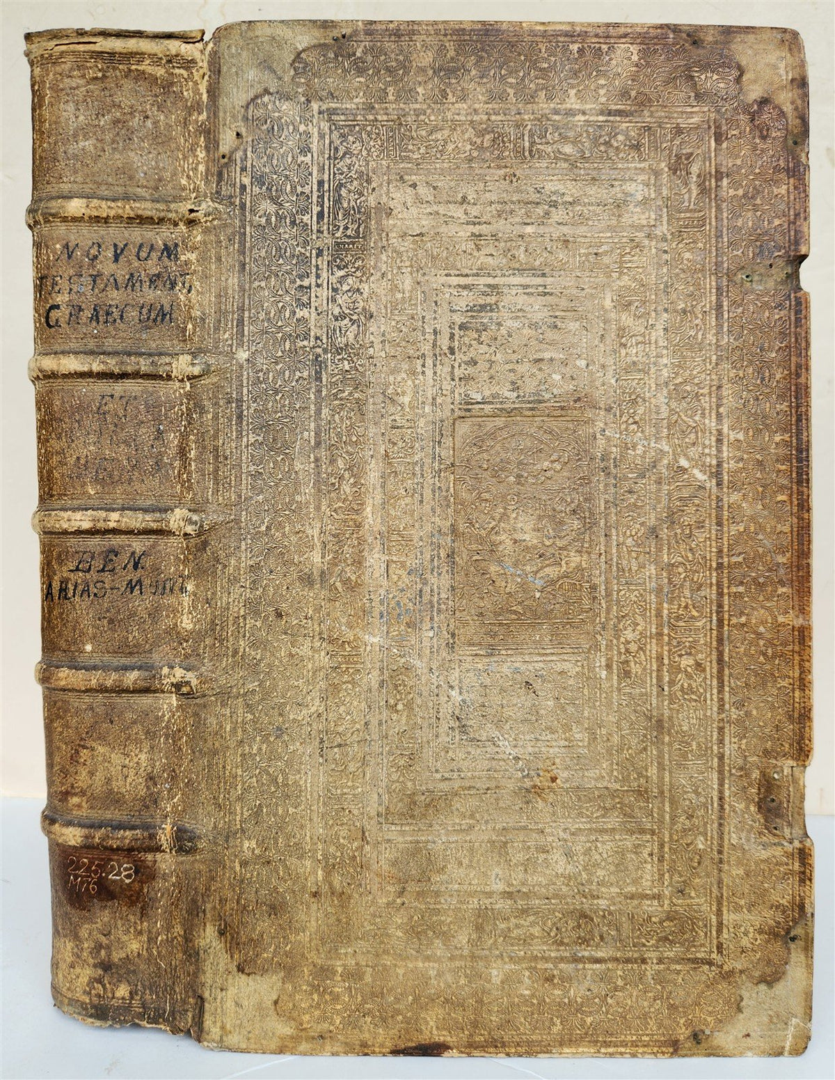 1584 BIBLE in GREEK & HEBREW antique 16th c PIGSKIN BOUND FOLIO by PLANTIN rare