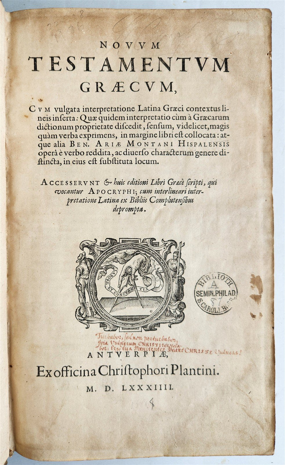 1584 BIBLE in GREEK & HEBREW antique 16th c PIGSKIN BOUND FOLIO by PLANTIN rare