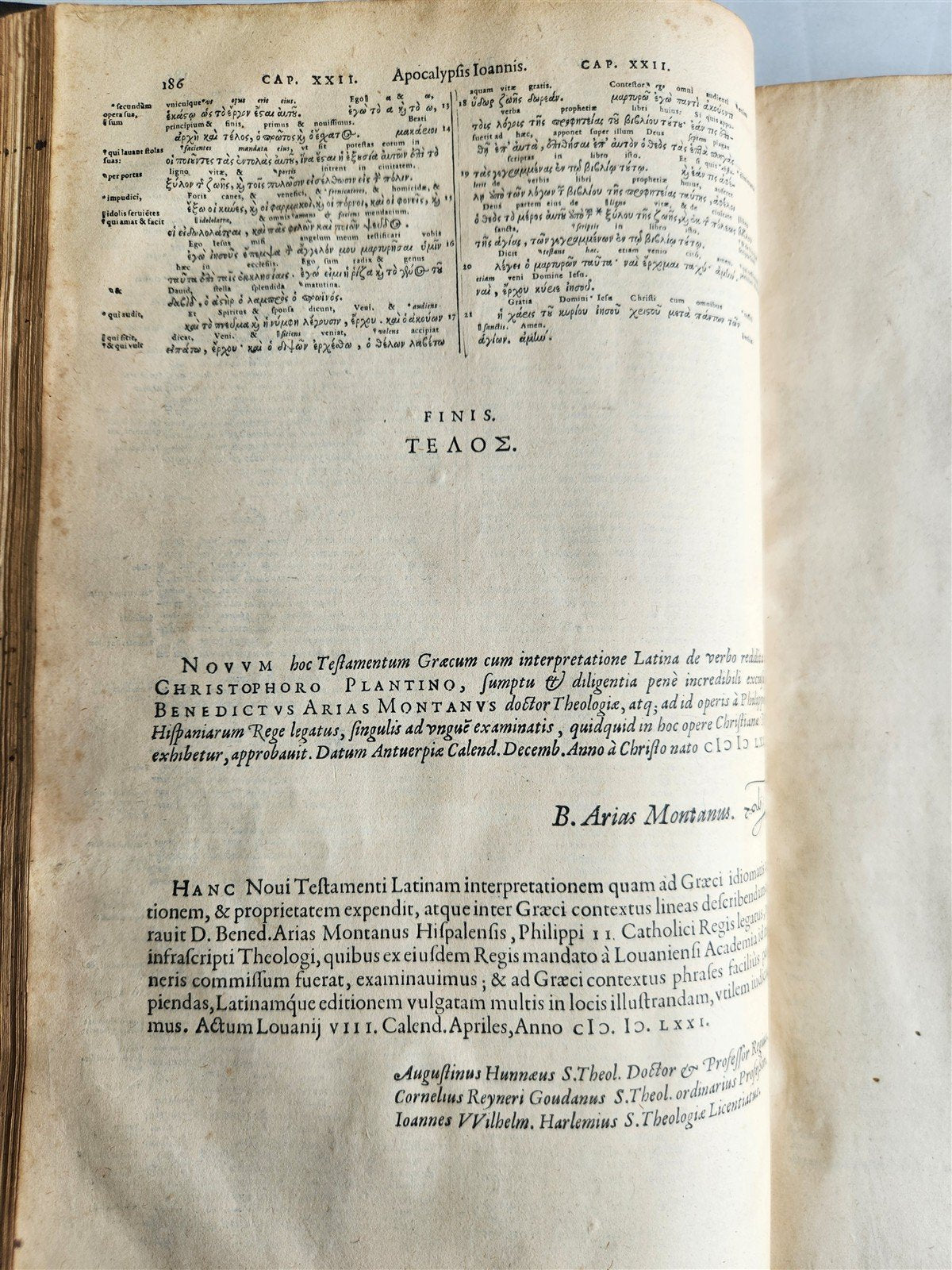 1584 BIBLE in GREEK & HEBREW antique 16th c PIGSKIN BOUND FOLIO by PLANTIN rare