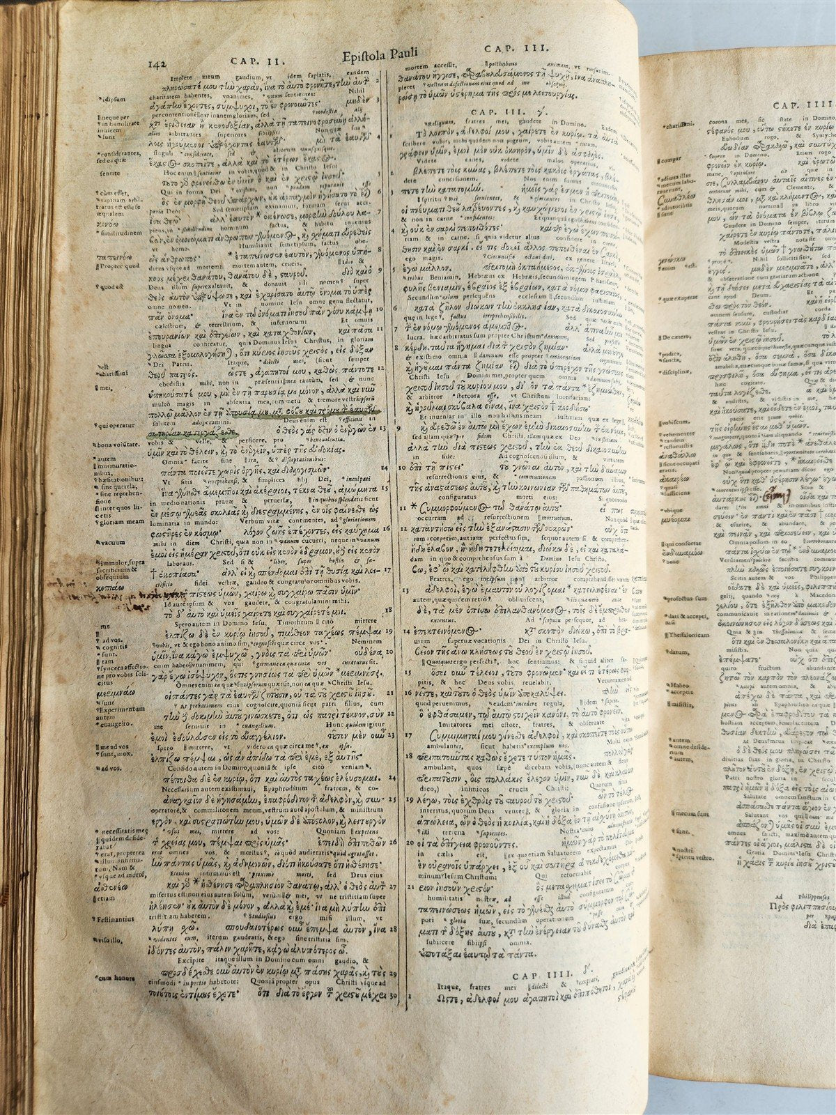 1584 BIBLE in GREEK & HEBREW antique 16th c PIGSKIN BOUND FOLIO by PLANTIN rare