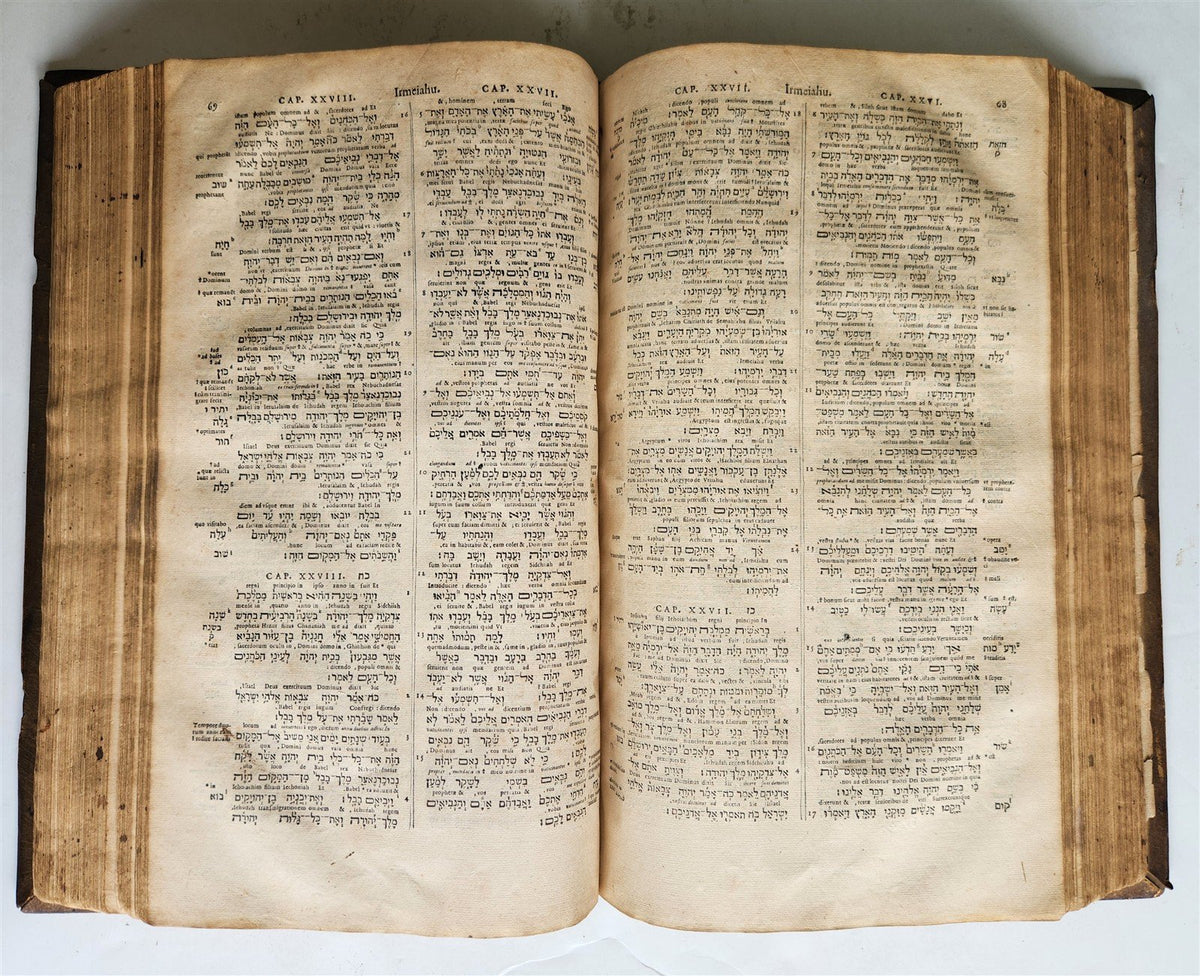 1584 BIBLE in GREEK & HEBREW antique 16th c PIGSKIN BOUND FOLIO by PLANTIN rare