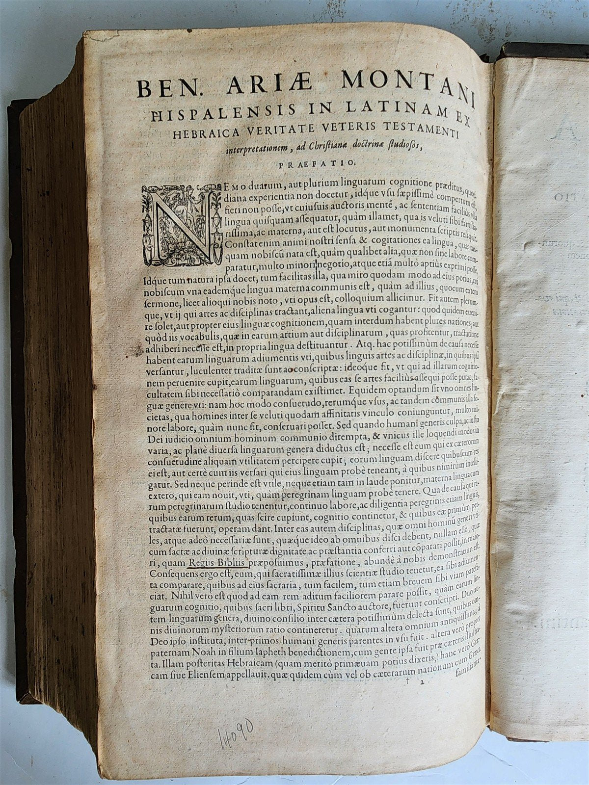 1584 BIBLE in GREEK & HEBREW antique 16th c PIGSKIN BOUND FOLIO by PLANTIN rare