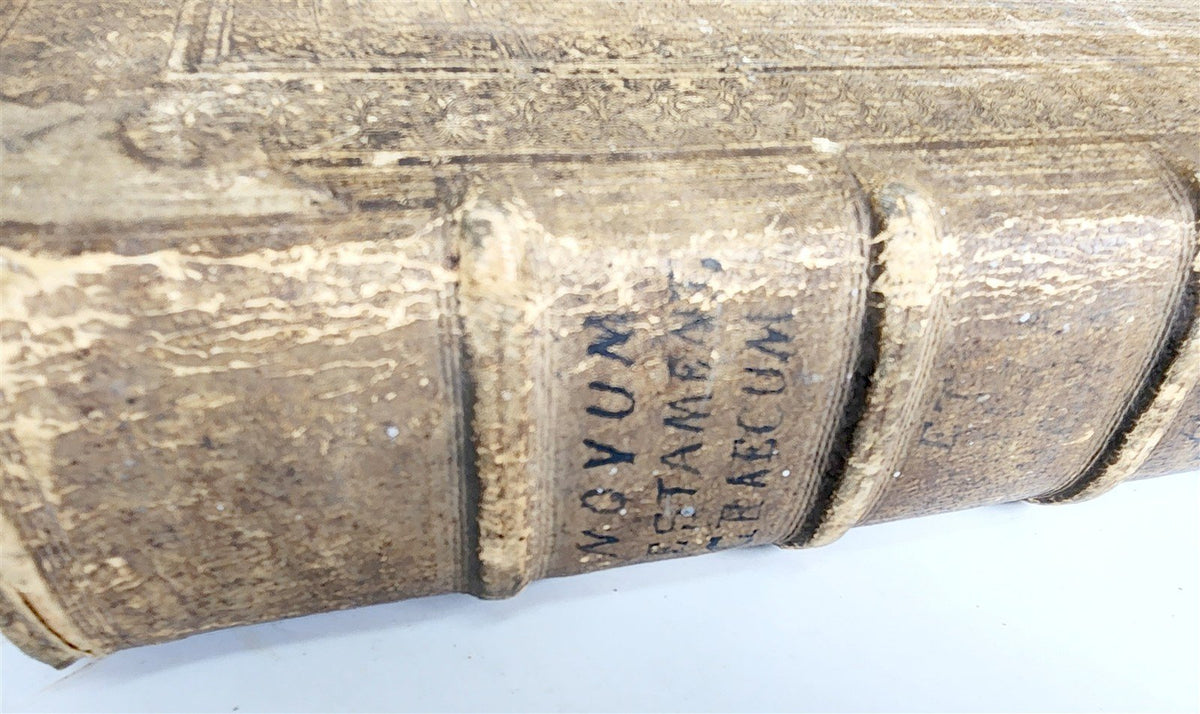 1584 BIBLE in GREEK & HEBREW antique 16th c PIGSKIN BOUND FOLIO by PLANTIN rare