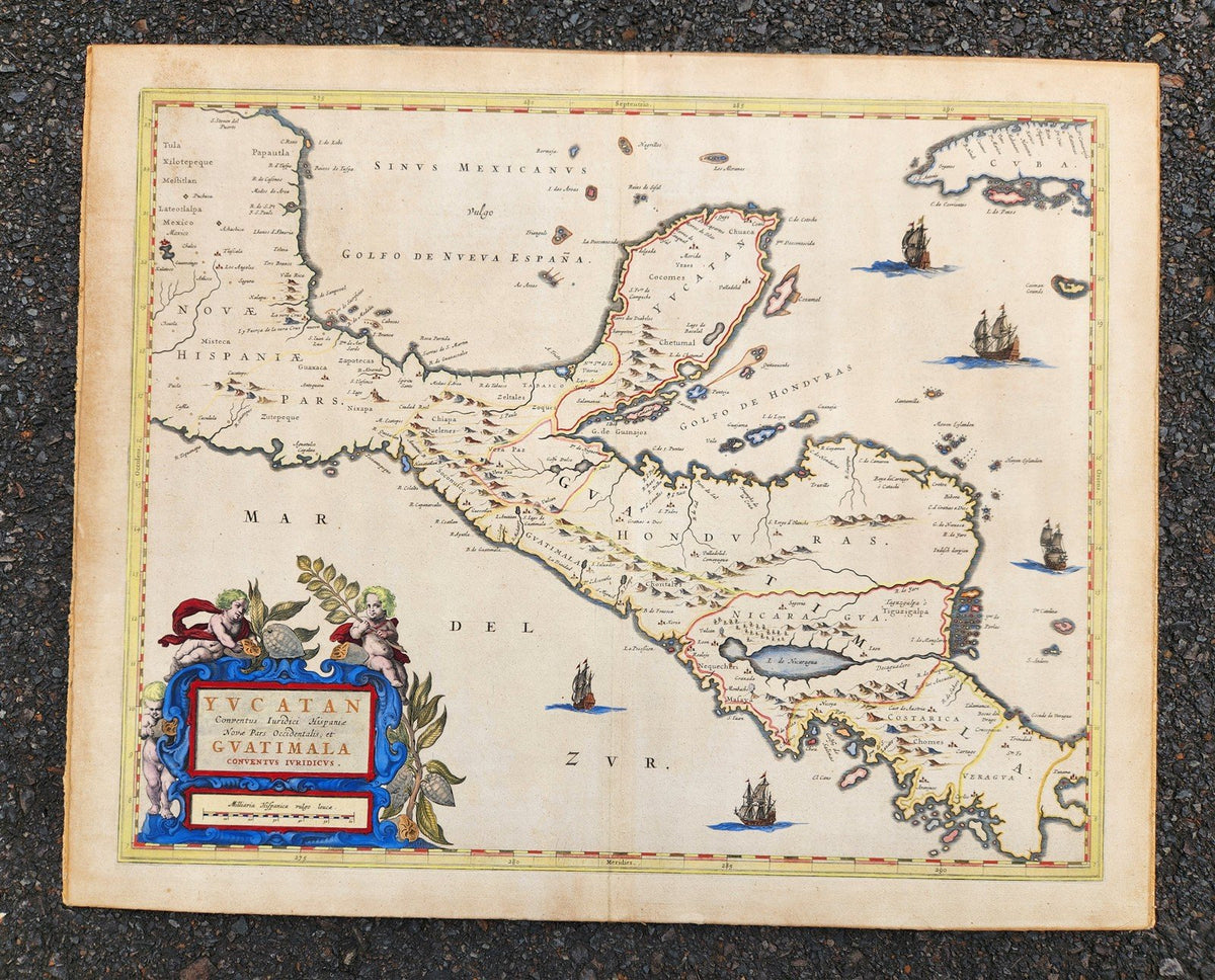 1650s YUCATAN GUATIMALA original MAP antique by Joan Blaeu Guatemala & Mexico