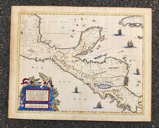 1650s YUCATAN GUATIMALA original MAP antique by Joan Blaeu Guatemala & Mexico