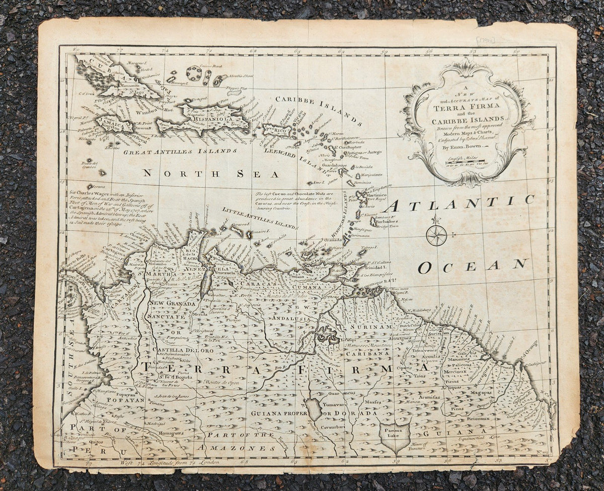 1747 CARIBBEAN ISLANDS original MAP By Eman Bowen antique