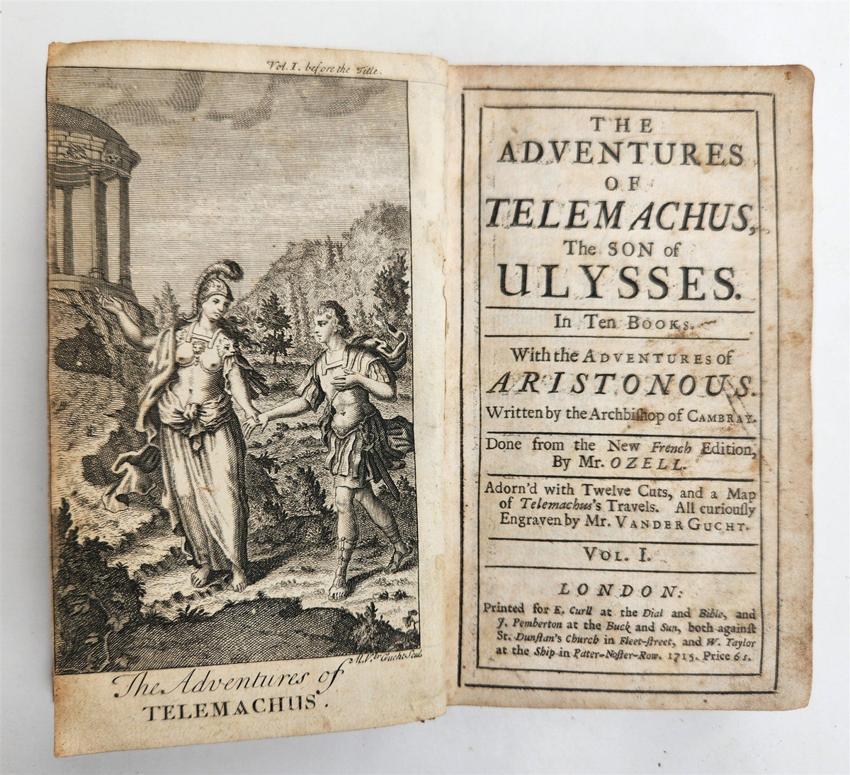 1715 THE ADVENTURES of TELEMACHUS Vol. I ANTIQUE illustrated in ENGLISH