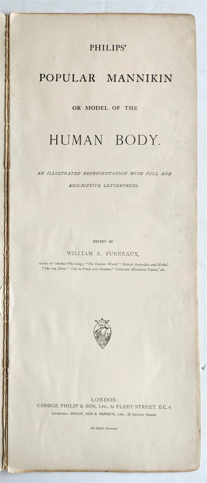 1890s PHILIPS POPULAR MANIKIN by W.FURNEAUX antique FLAP BOOK anatomical model
