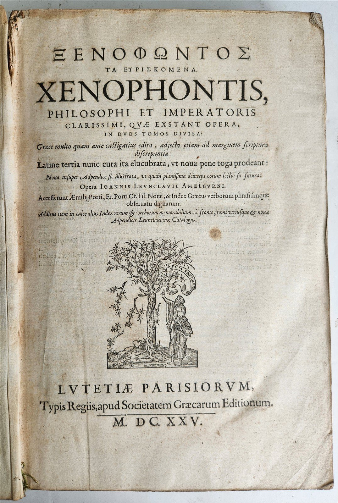 1625 XENOPHONTIS Philosophi et Imperatoris LARGE FOLIO in GREEK & LATIN antique