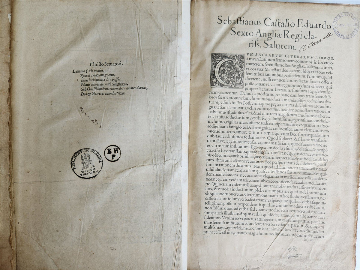 1573 BIBLE in LATIN ILLUSTRATED antique 16th c PIGSKIN BOUND FOLIO S. Castellio