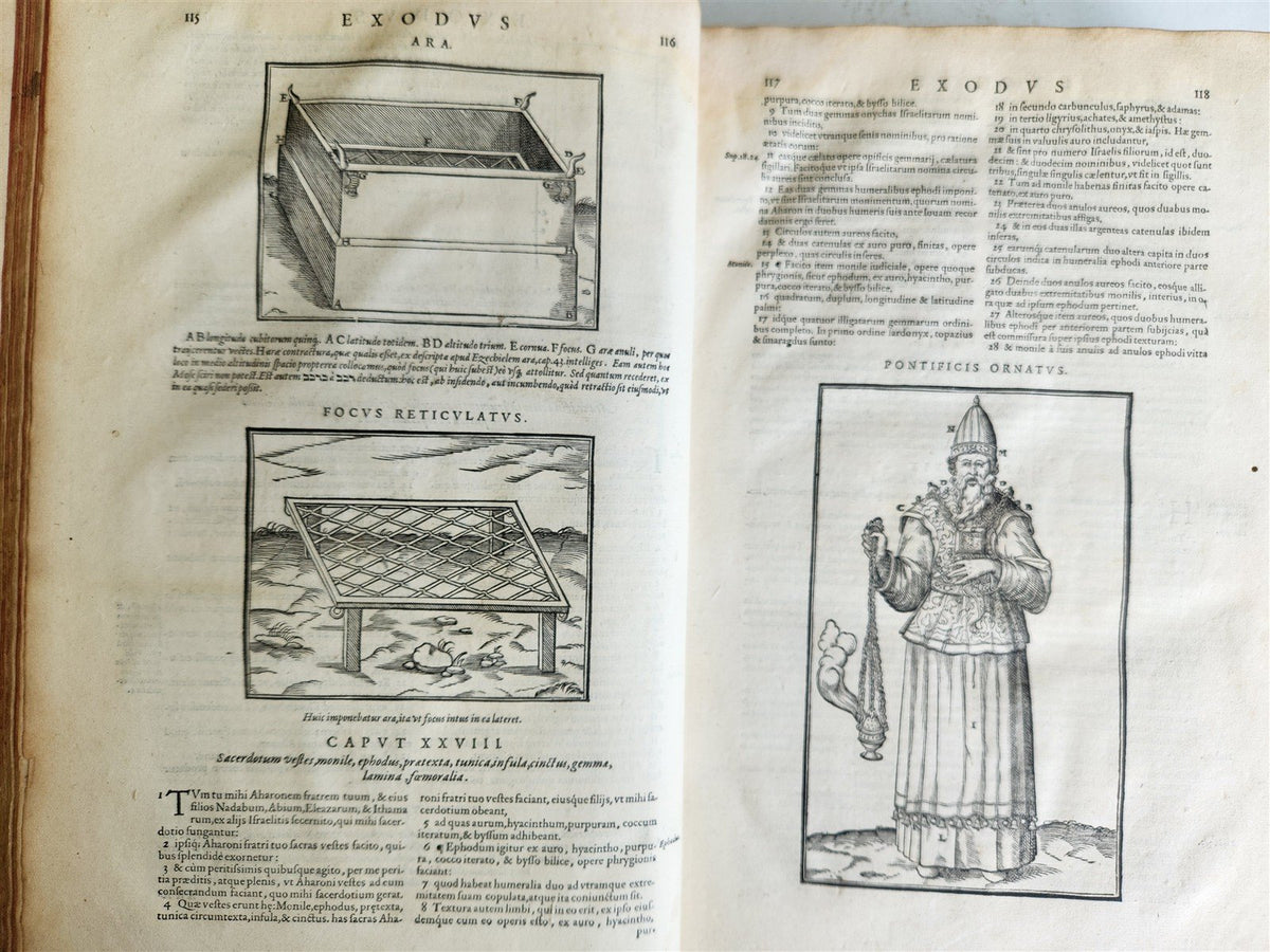 1573 BIBLE in LATIN ILLUSTRATED antique 16th c PIGSKIN BOUND FOLIO S. Castellio