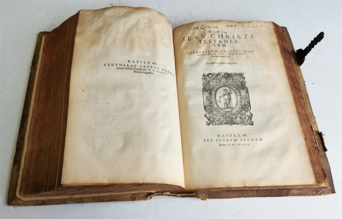 1573 BIBLE in LATIN ILLUSTRATED antique 16th c PIGSKIN BOUND FOLIO S. Castellio