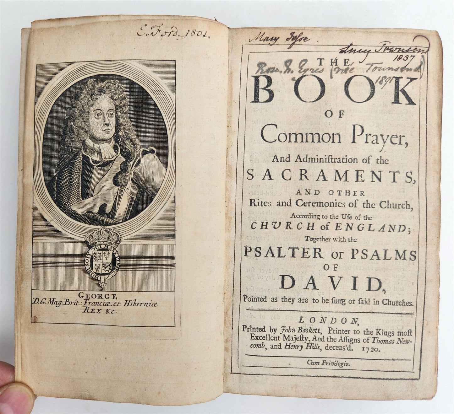 1720 BOOK of COMMON PRAYER in ENGLISH W/ PSALTER antique ILLUSTRATED