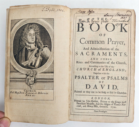1720 BOOK of COMMON PRAYER in ENGLISH W/ PSALTER antique ILLUSTRATED