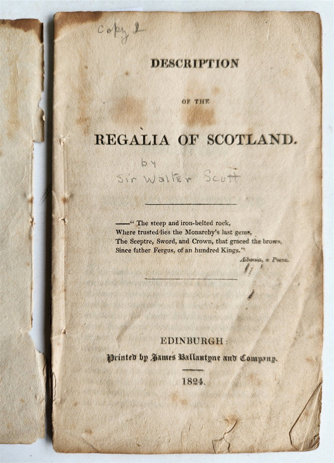 1824 DESCRIPTION OF THE REGALIA of SCOTLAND by Sir Walter Scott antique BOOKLET