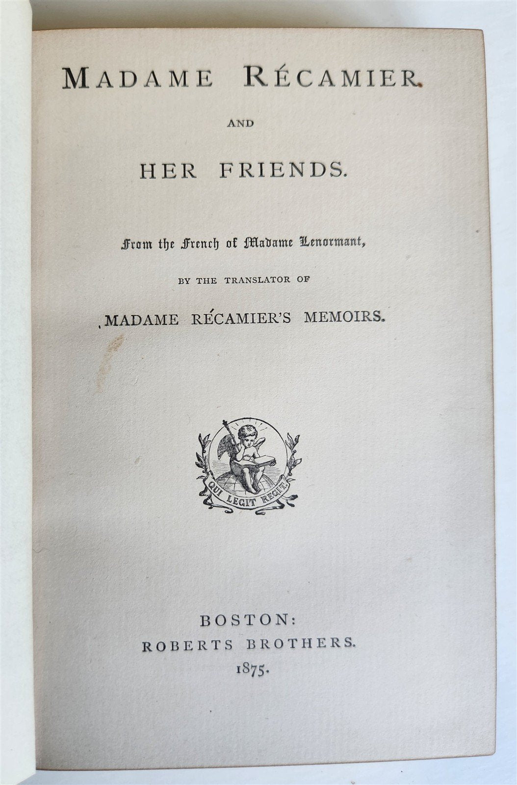 1875 MADAME RECAMIER SIGNED BINDING by W. ROOT & SON BINDERS LONDON antique