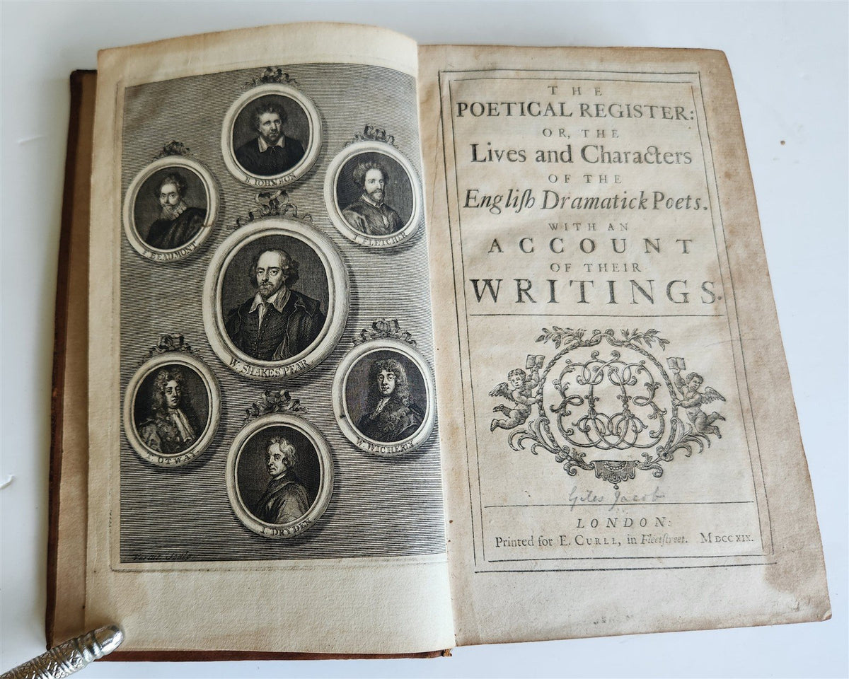 1719 POETICAL REGISTER LIVES and CHARACTERS of ENGLISH DRAMATICK POETS antique