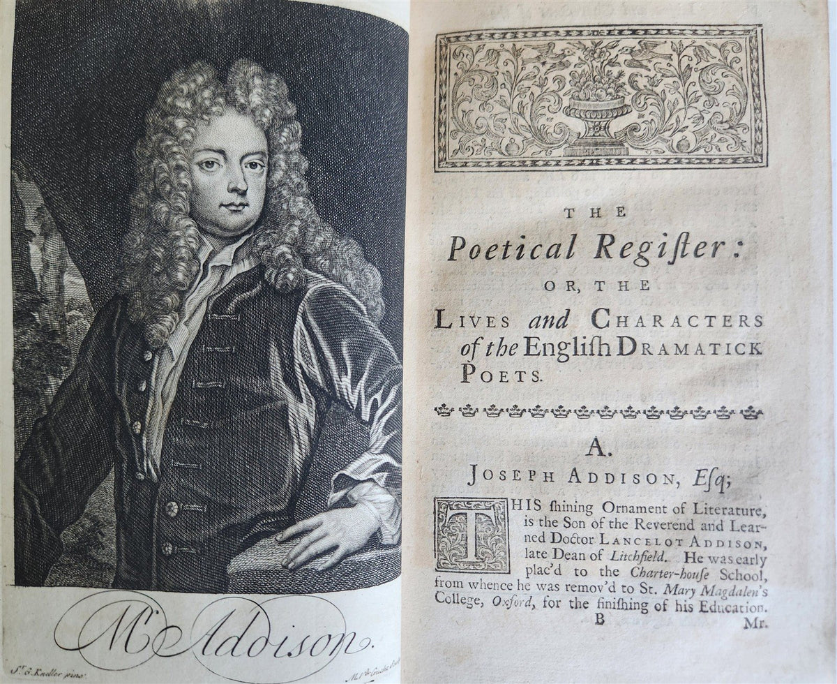 1719 POETICAL REGISTER LIVES and CHARACTERS of ENGLISH DRAMATICK POETS antique