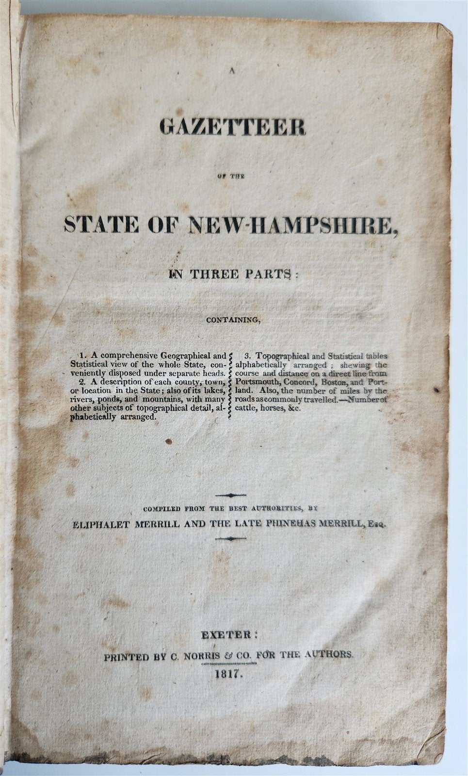 1817 GAZETTEER of the STATE of NEW HAMPSHIRE antique
